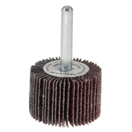 Weiler 1-1/2" x 1" x 40AO Wolverine Coated Abrasive Flap Wheel, 1/4" Stem 30771